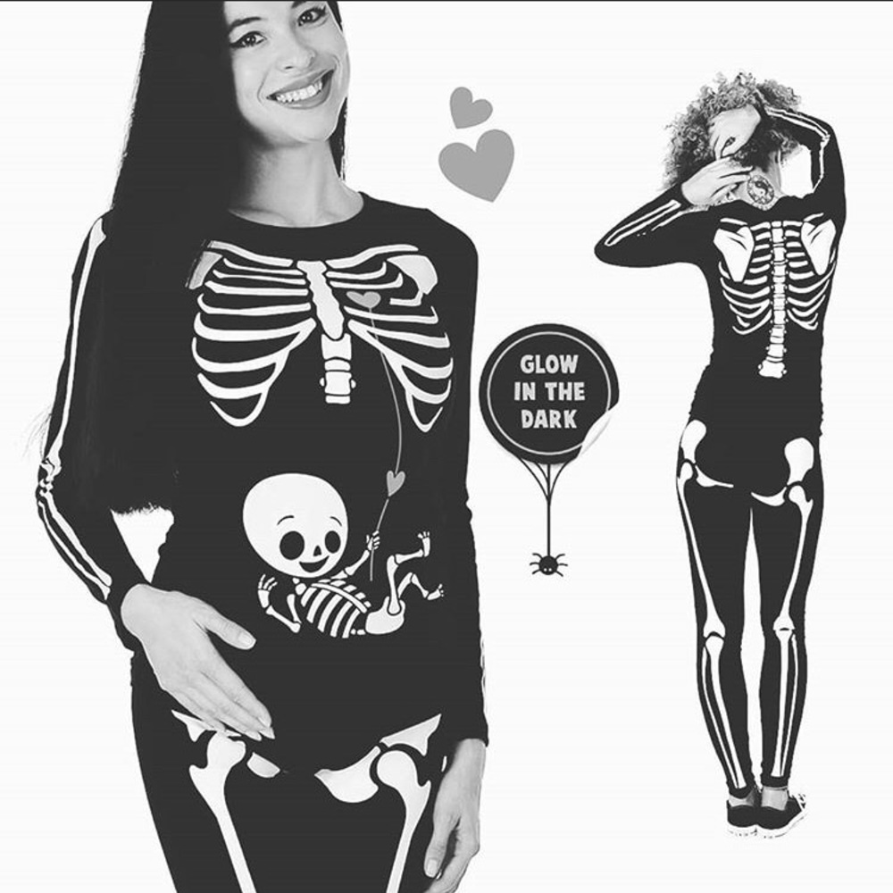Maternity Halloween skeleton leggings and top